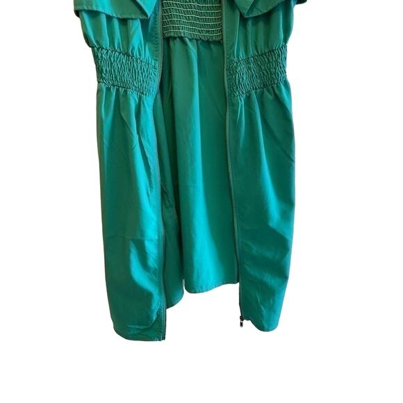 Cals Green Adjustable Spaghetti Strap Full Zip Smocked Waist Dress Pockets Sz M - Picture 7 of 8